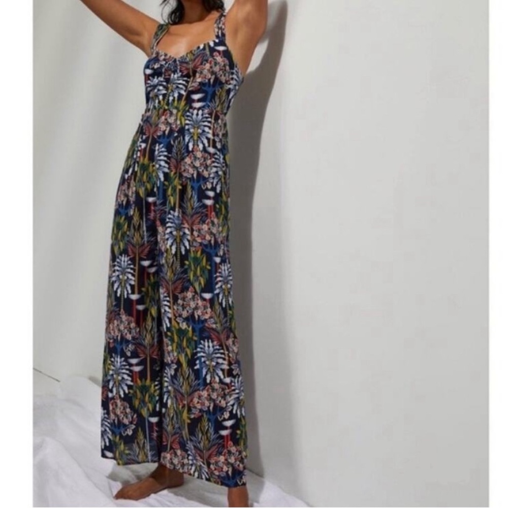 Anthropologie Navy Floral Jumpsuit